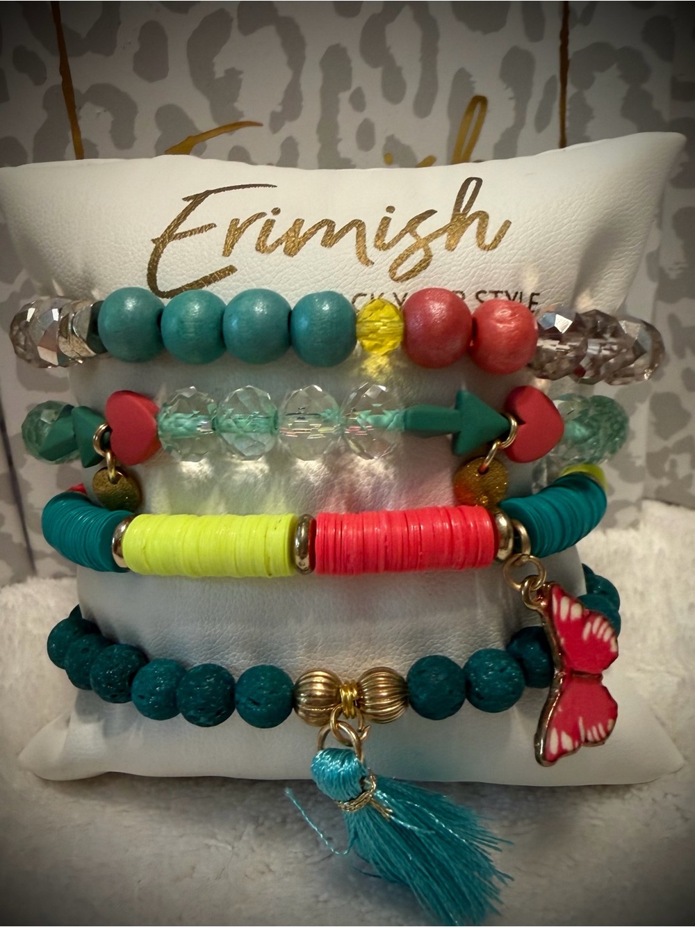 New ERIMISH Bracelets 4 pc - Teal & Coral - Custom Regular, Kids Or Extended - Picture 1 of 4